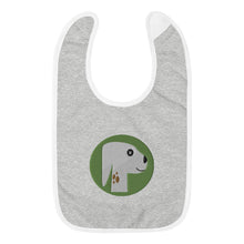 Load image into Gallery viewer, Embroidered Baby Bib Happy Dog Green